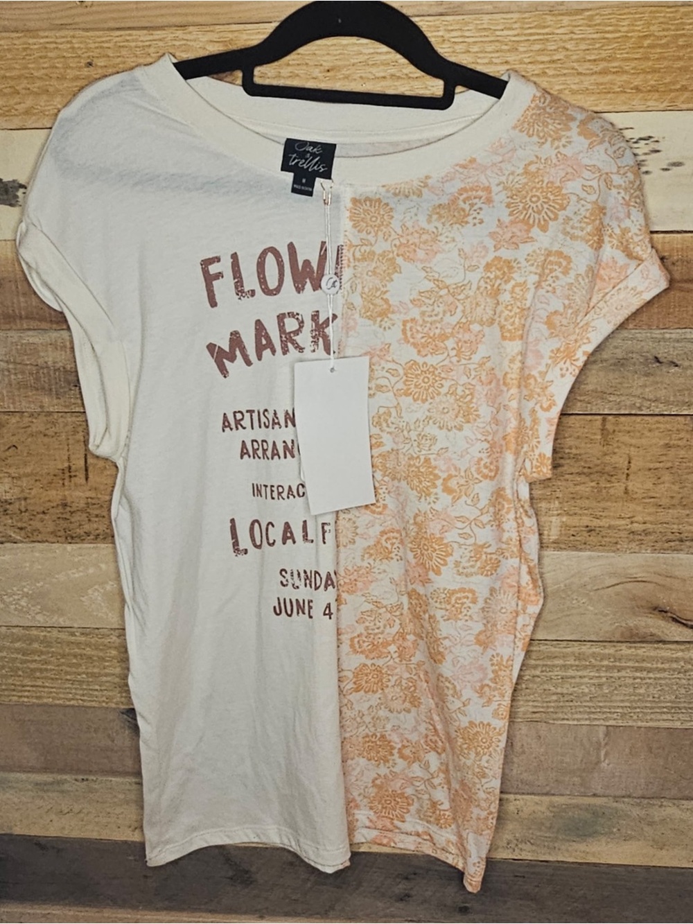 Oak & Trellis Cream and Peach Floral Graphic Women’s Top